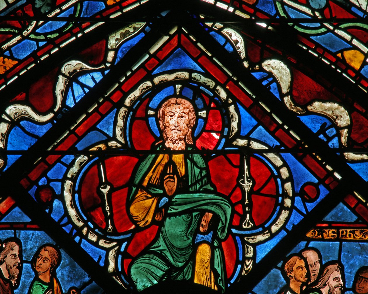 Het Joseph-raam: Christus in een vierpas die zegen geeft door French School