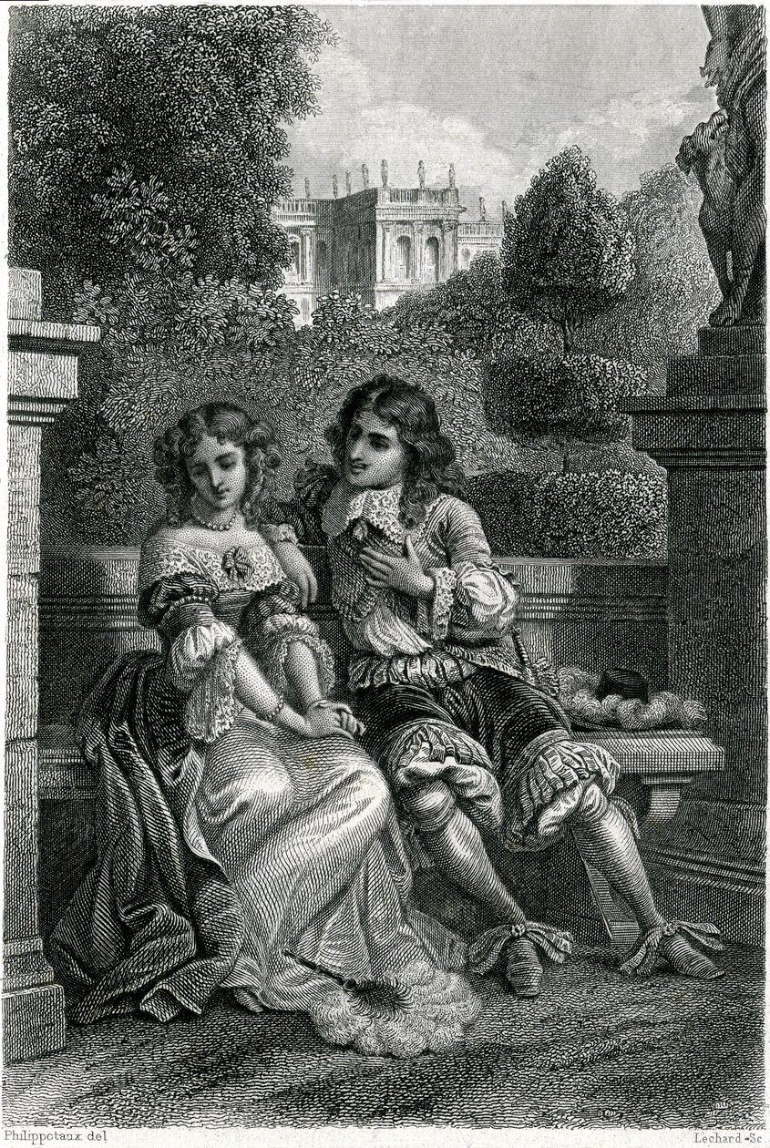 De koning van Frankrijk Lodewijk XIV in het gezelschap van Mademoiselle de la Vallière door French School
