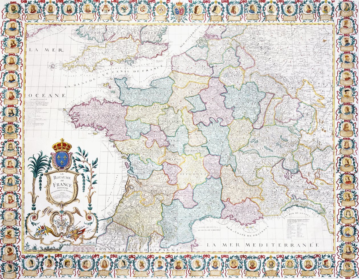 Het Koninkrijk Frankrijk verdeeld in lokale regeringen, 1751 door French School