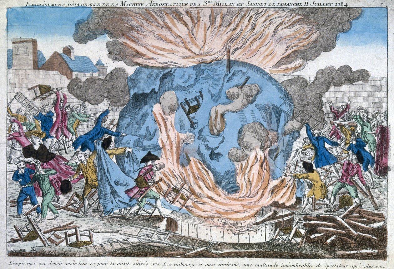 De Jammerlijke Verbranding van de Aerostat van Mioloan en Janinet, 11 juli 1784 door French School