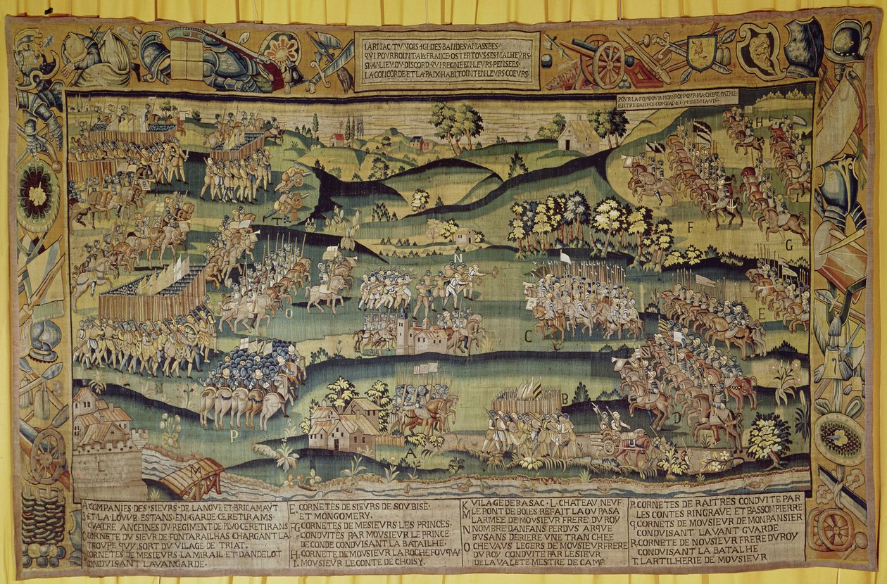 De ontmoeting van de twee legers bij de Slag bij Jarnac, 13 maart 1569 door French School