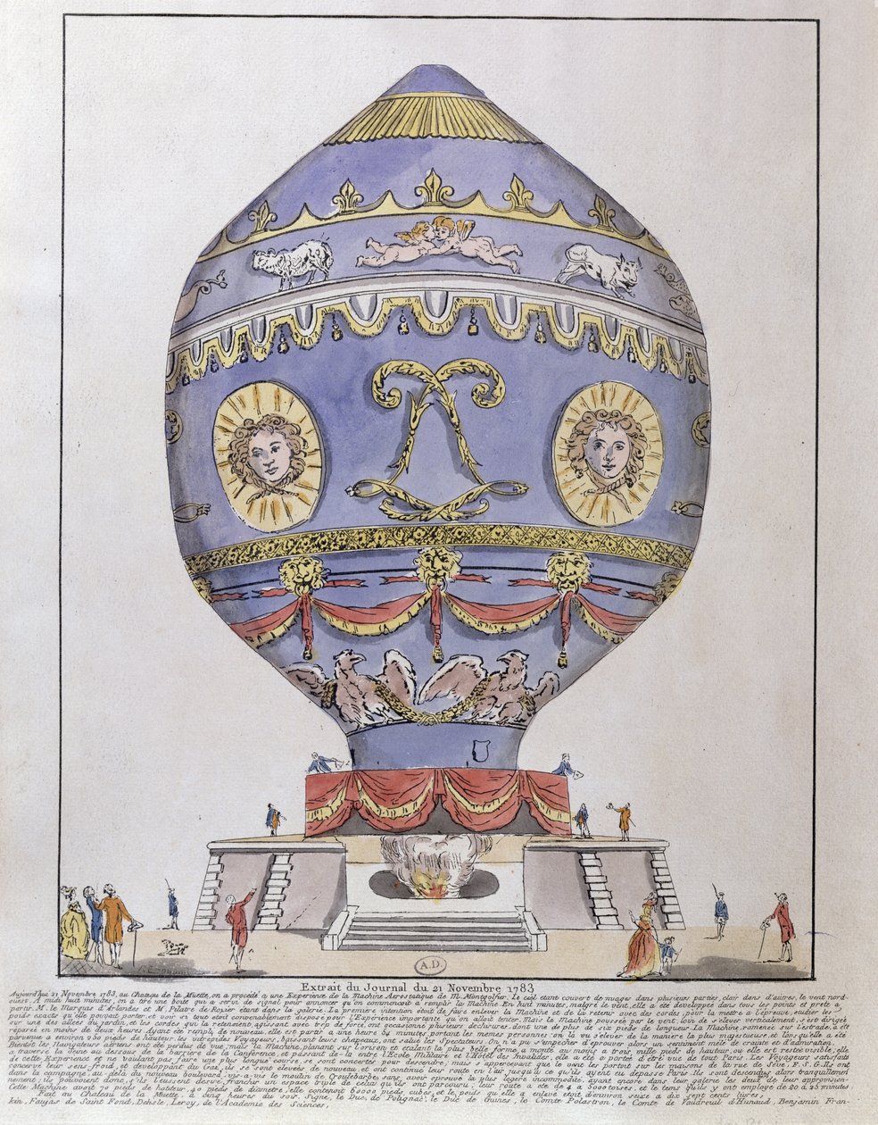 Het ballonexperiment van de gebroeders Montgolfier bij het Chateau de la Muette, 21 november 1783 door French School