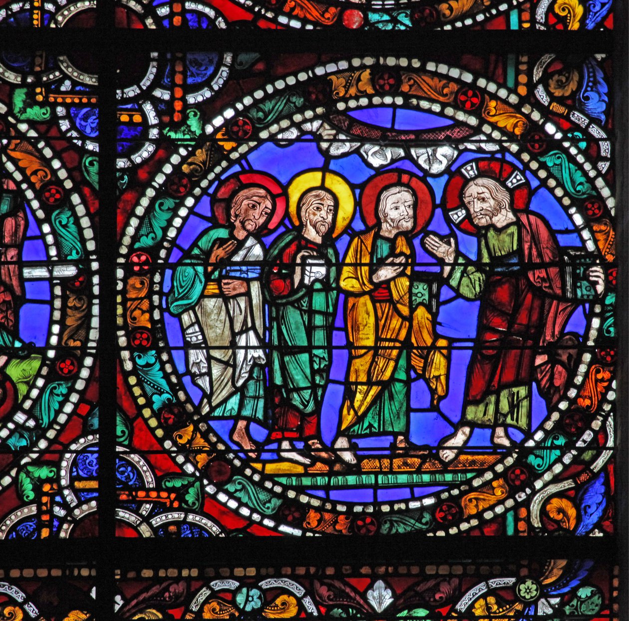 Het Passie raam: Christus daalt af van de berg Tabor door French School