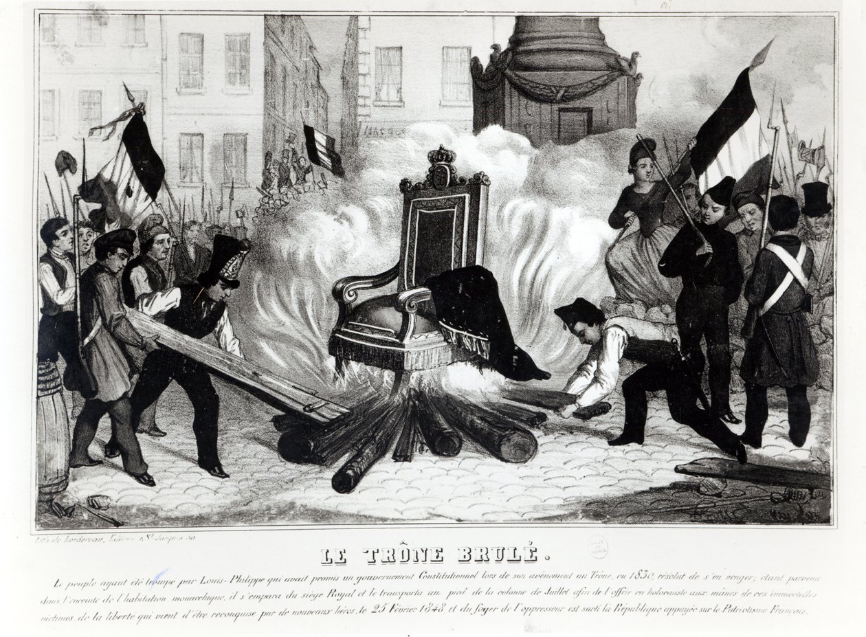 Het volk verbrandt de troon op de Place de la Bastille, 1848 door French School