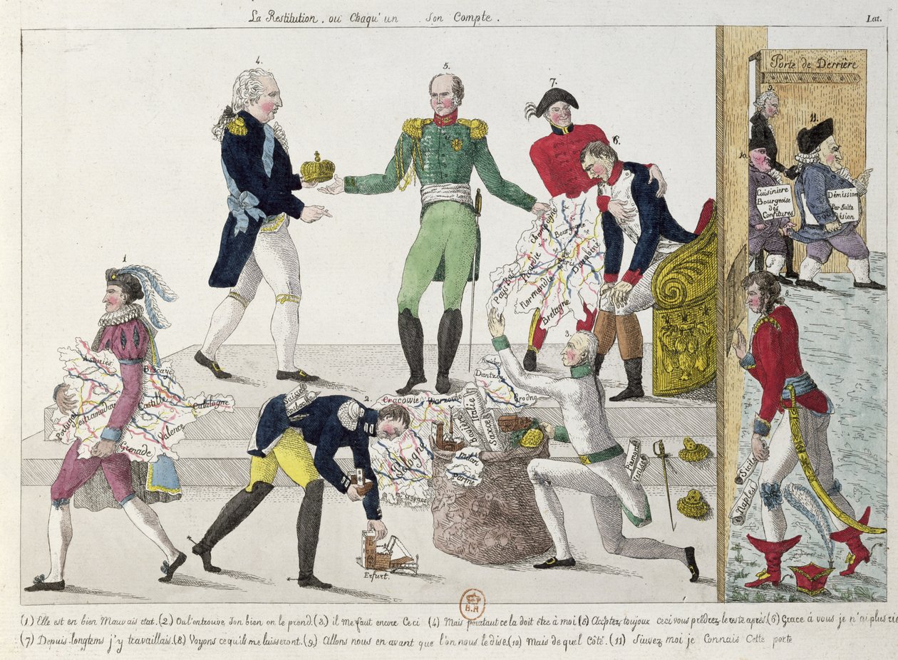 De restauratie of het Franse Keizerrijk wordt verdeeld na Waterloo, 1815 door French School