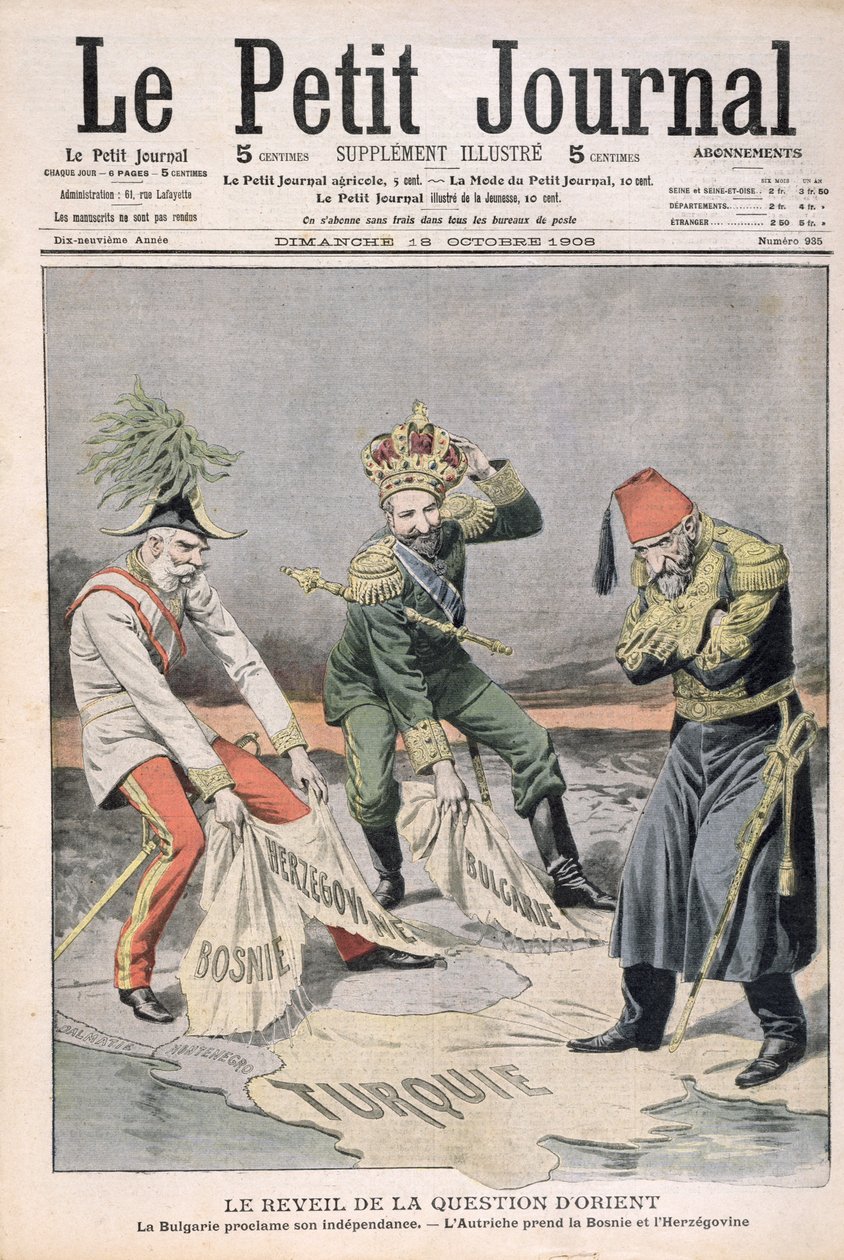 De heropleving van de kwestie van Oriëntaalse landen en de Balkan, omslagillustratie van Le Petit Journal, 18 oktober 1908 door French School