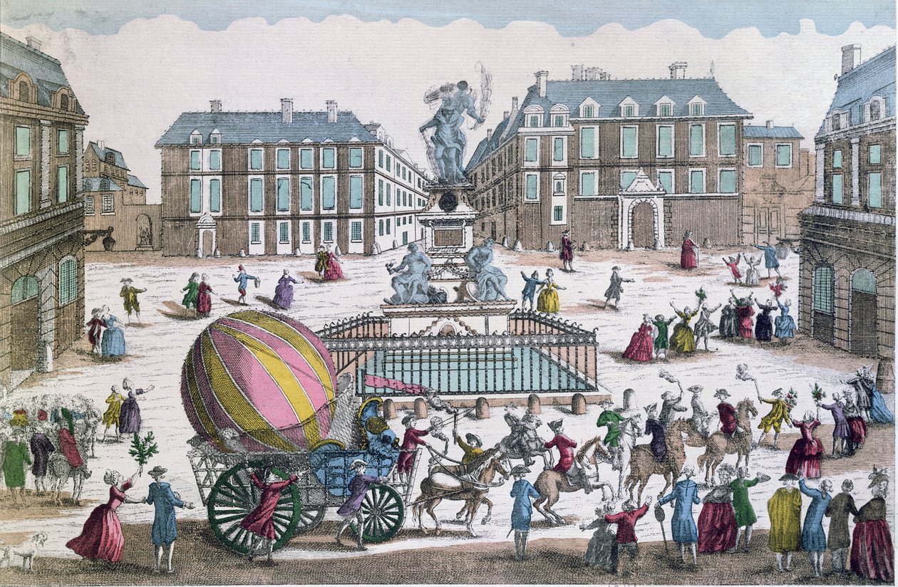 De terugkeer op 2 december 1783 naar de werkplaats op de Place des Victoires van de ballon van Jacques Charles (1746-1823) en Nicholas Robert (1761-1828) door French School