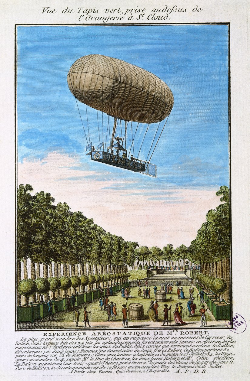 De Robert-luchtschip boven Saint Cloud, Parijs, 15 juli 1784 door French School