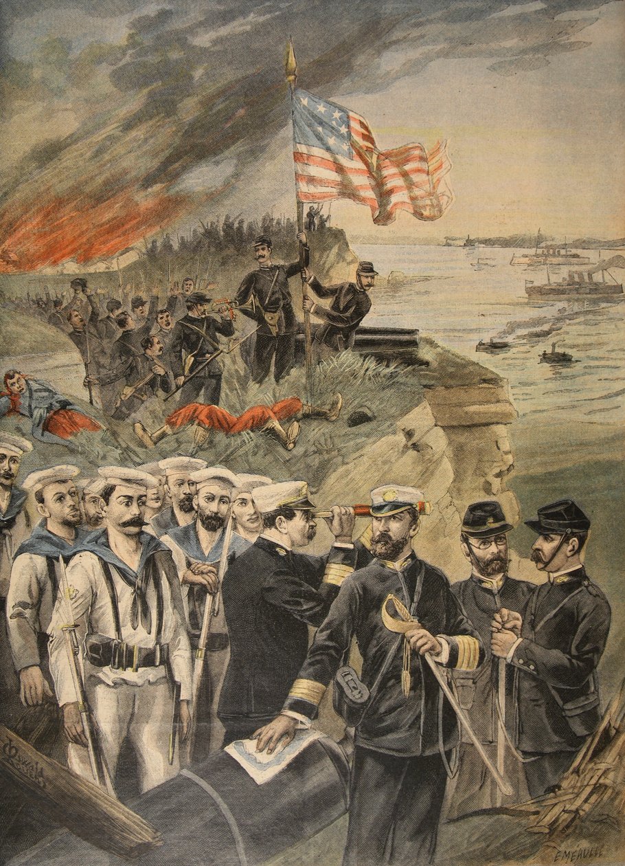 De Spaans-Amerikaanse Oorlog: landing bij Guantanamo, illustratie uit Le Petit Journal: Supplement illustre, 1898 door French School