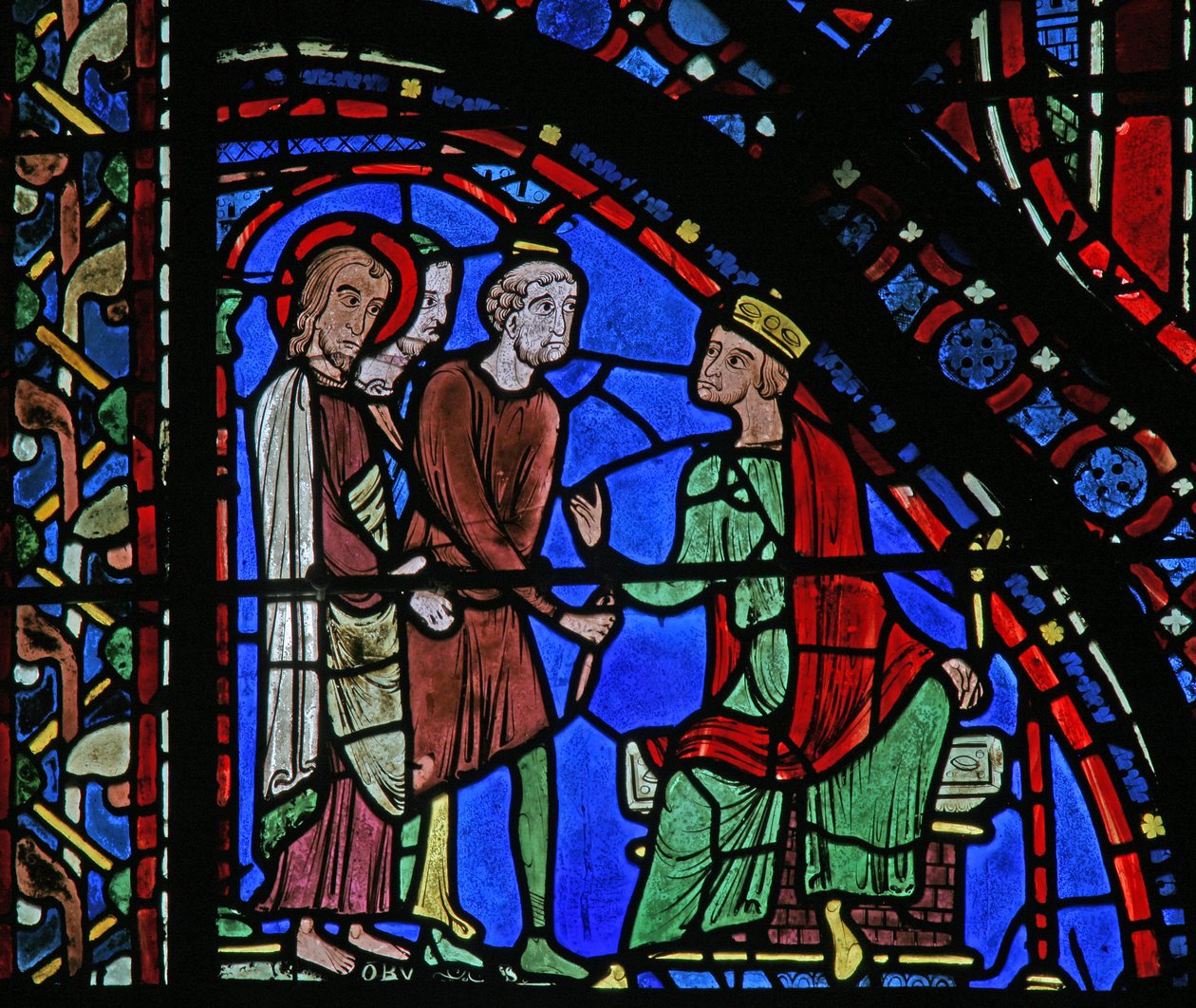 Het St. Jacobus raam: Jacobus voor Herodes door French School