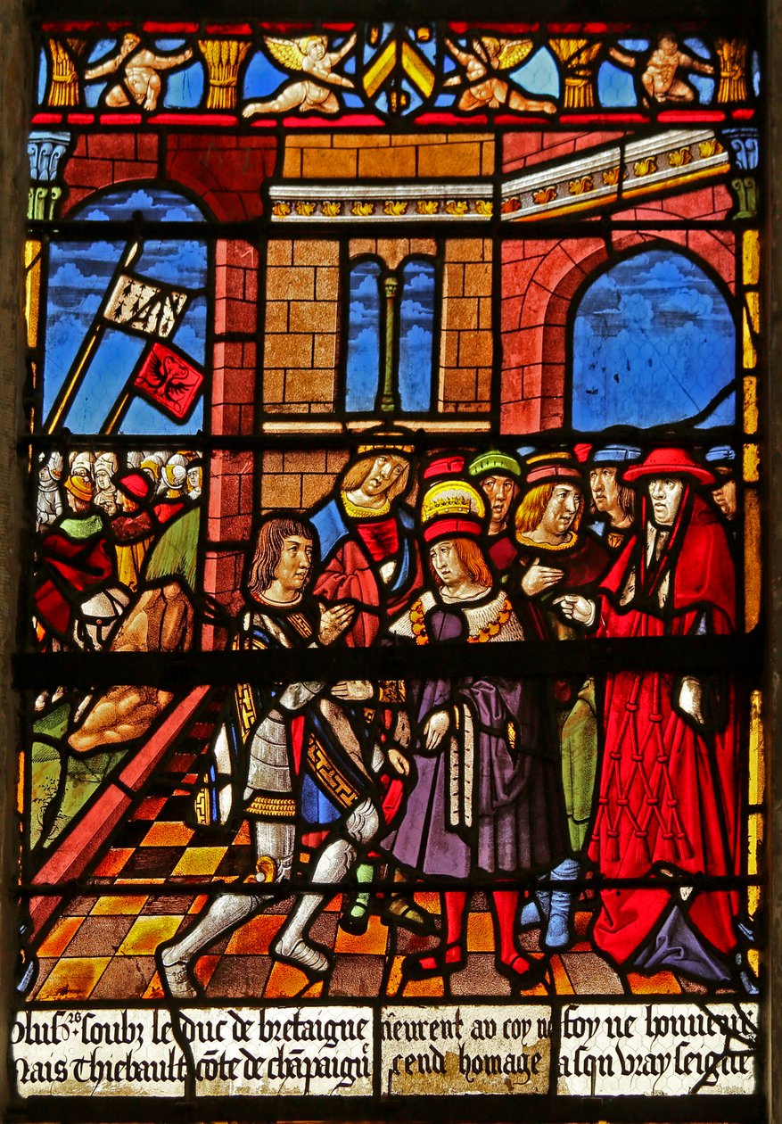 Het Sint Louis raam: Hulde van graaf Thibault IV aan Sint Louis door French School