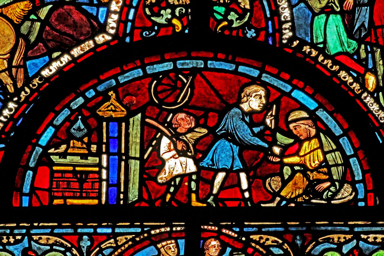 Het raam van Sint-Lubin: schenkers - wijnmakers door French School