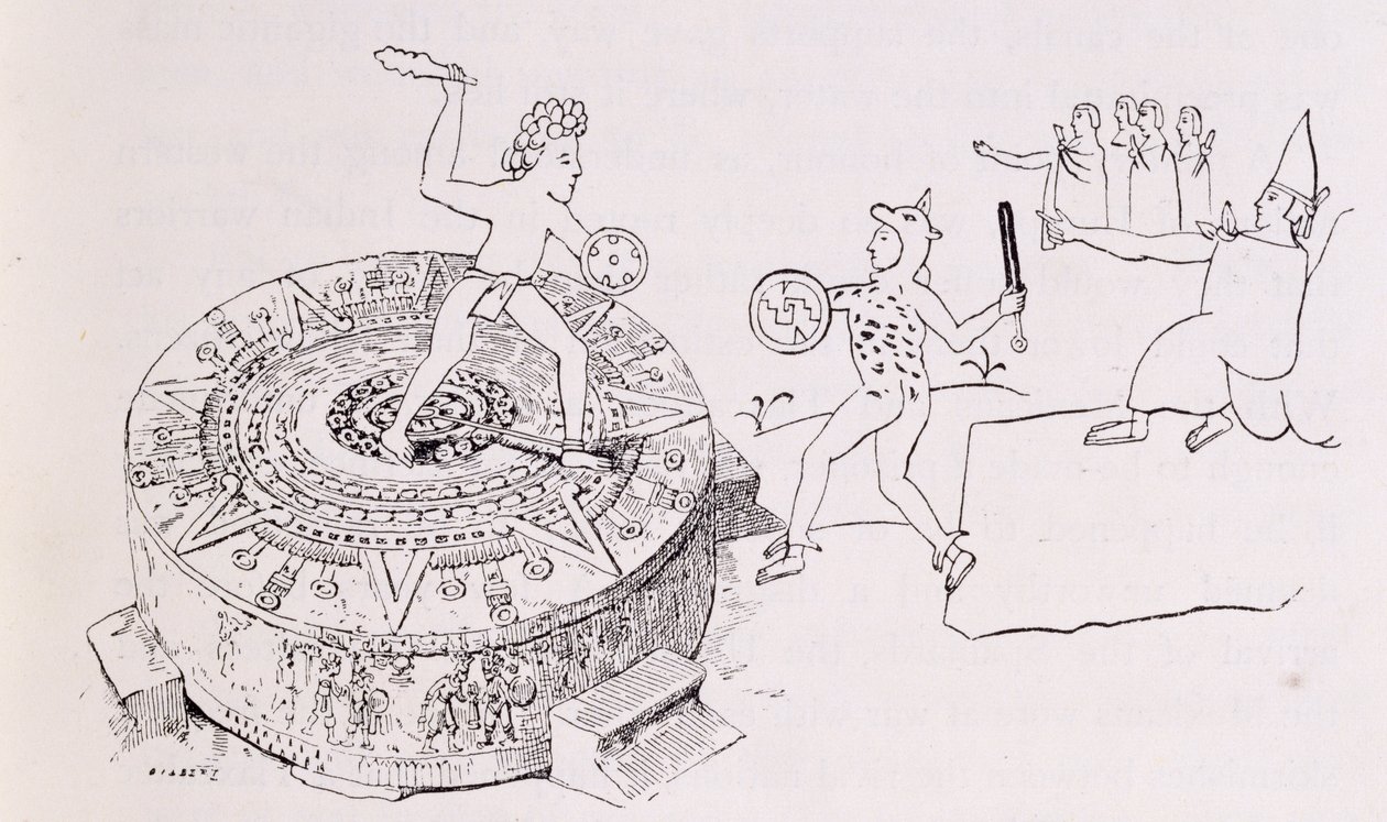 De Temalacati, of Gladiatorsteen, uit de Codex Ramirez, uit 