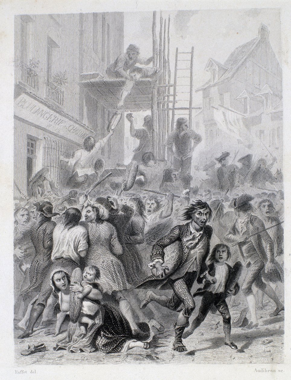 De Oorlog van Meel: oproer voor een bakkerij in mei 1775 (eerste vruchten van de Franse Revolutie) door French School
