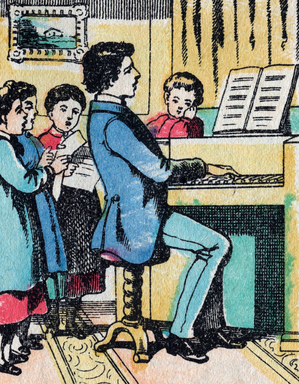 De activiteiten voor meisjes uit goede families: muziek leren - Epinal afbeelding - 19e eeuw (gravure) door French School