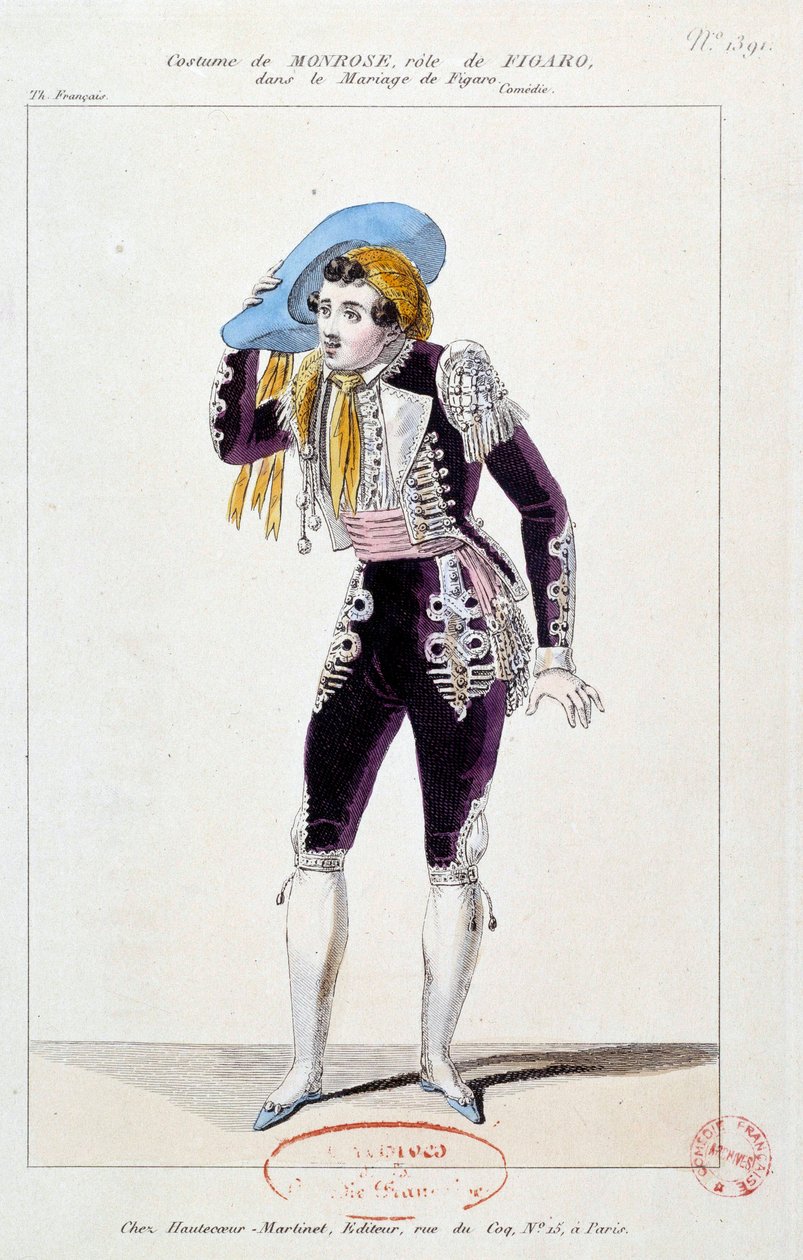 De acteur Claude Louis Seraphin Barizain (of Barisain) genaamd Monrose (1783-1843) in de rol van Figaro in 