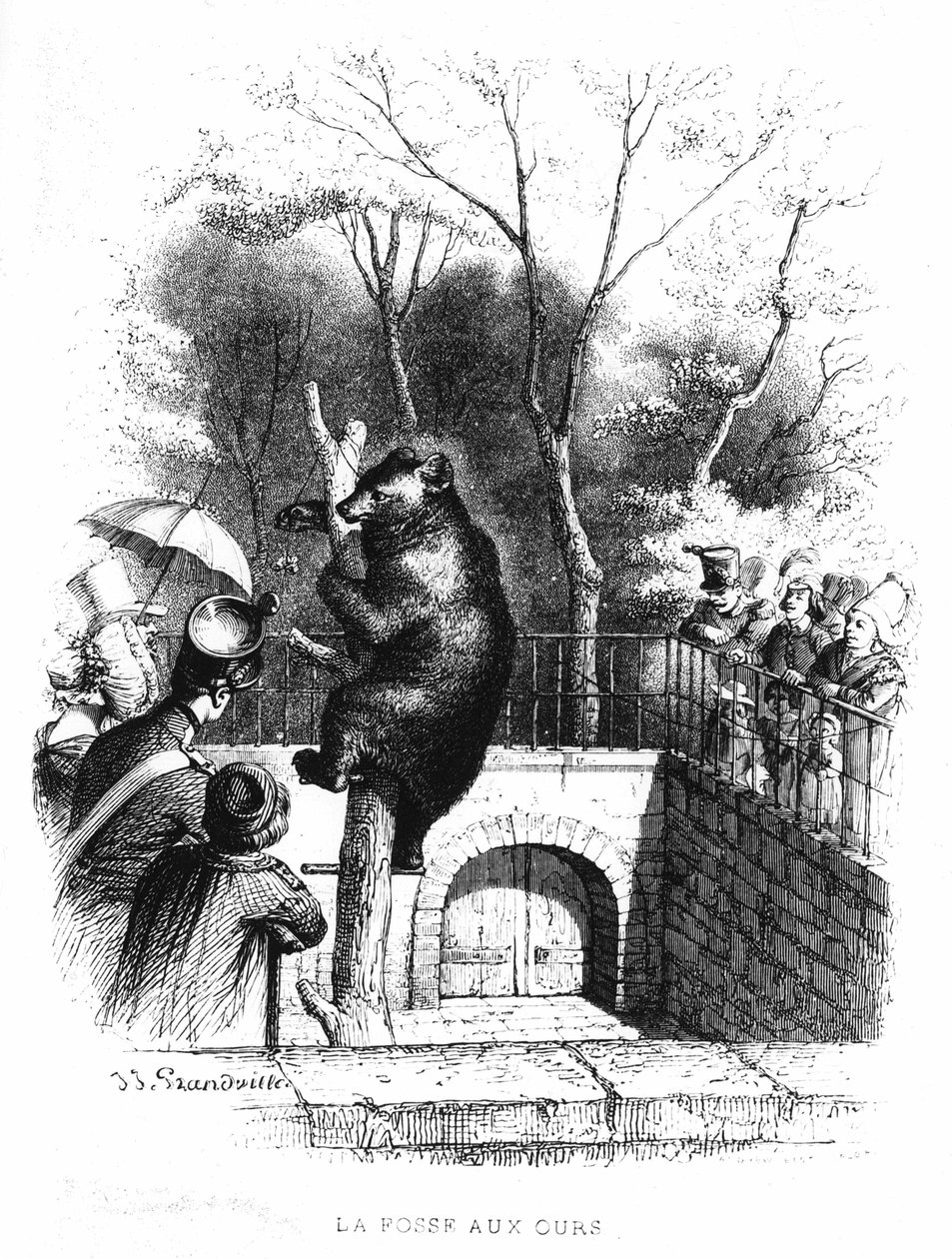 De berenkuil van de plantentuin in Parijs - gravure door French School