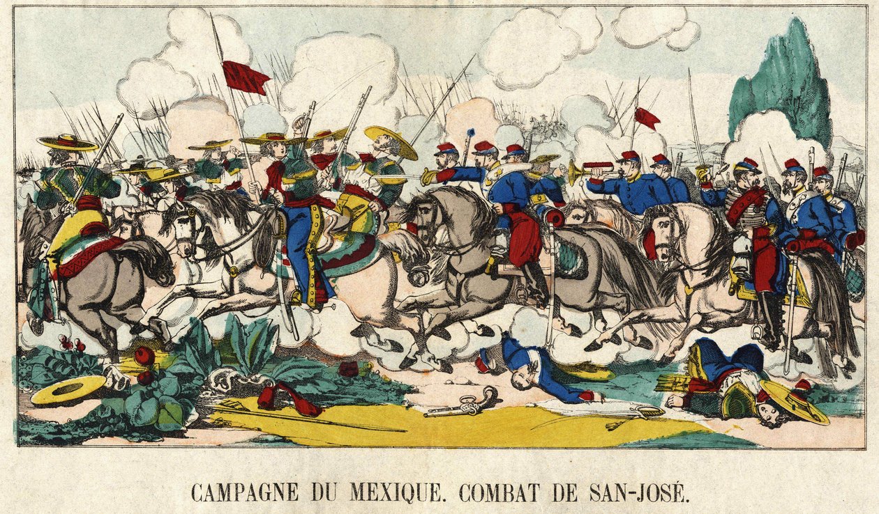 De kapitein van Foucauld in de Slag bij San Jose tijdens de Mexicaanse Campagne (1862-1867), Epinal afbeelding 19e eeuw door French School