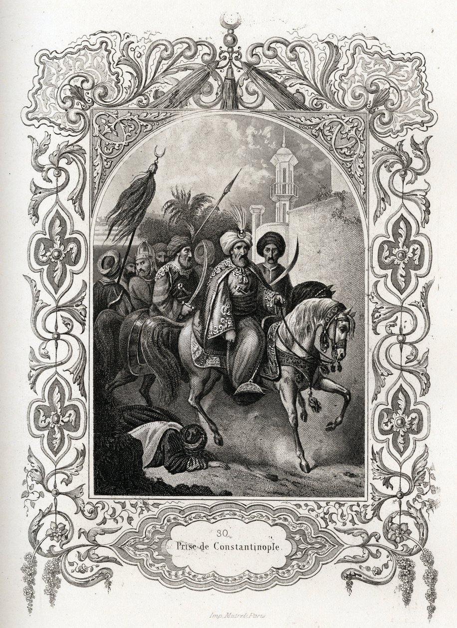 De verovering van Constantinopel in 1453 door de Ottomaanse troepen. Gravure ter illustratie van Histoire des popes door Maurice Lachatre (1814-1900), librairie du progrès, Parijs. door French School