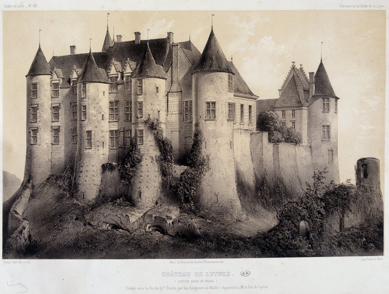 Het kasteel van Luynes - Lithografie door French School