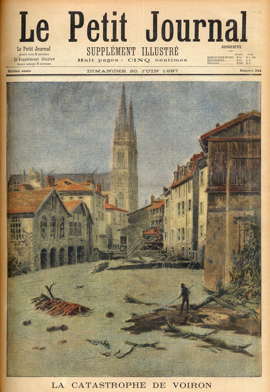 De ramp (overstroming) van het dorp Voiron (Isère) Frankrijk in Le Petit Journal, 20 juni 1897 (gravure) door French School