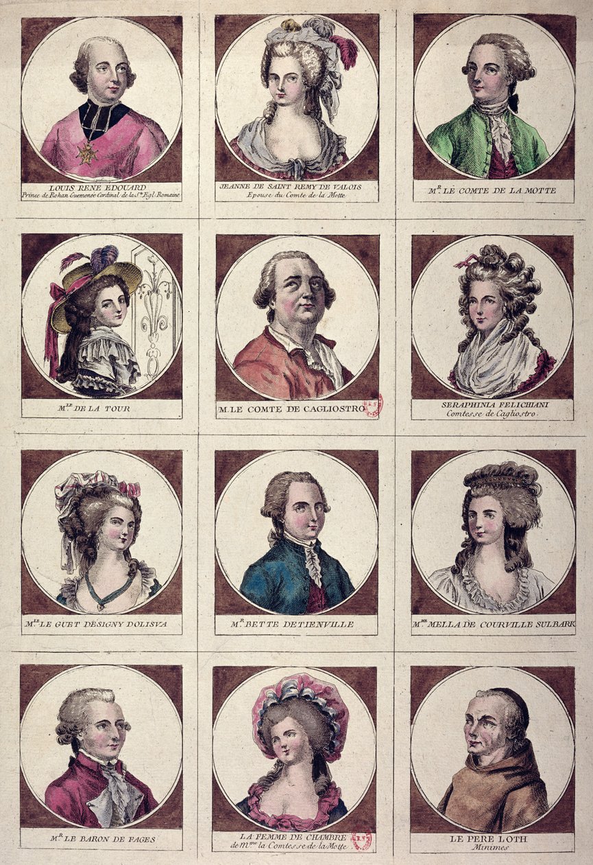 De hoofdrolspelers betrokken bij de Affaire van de Collier de la Reine 17856 door French School