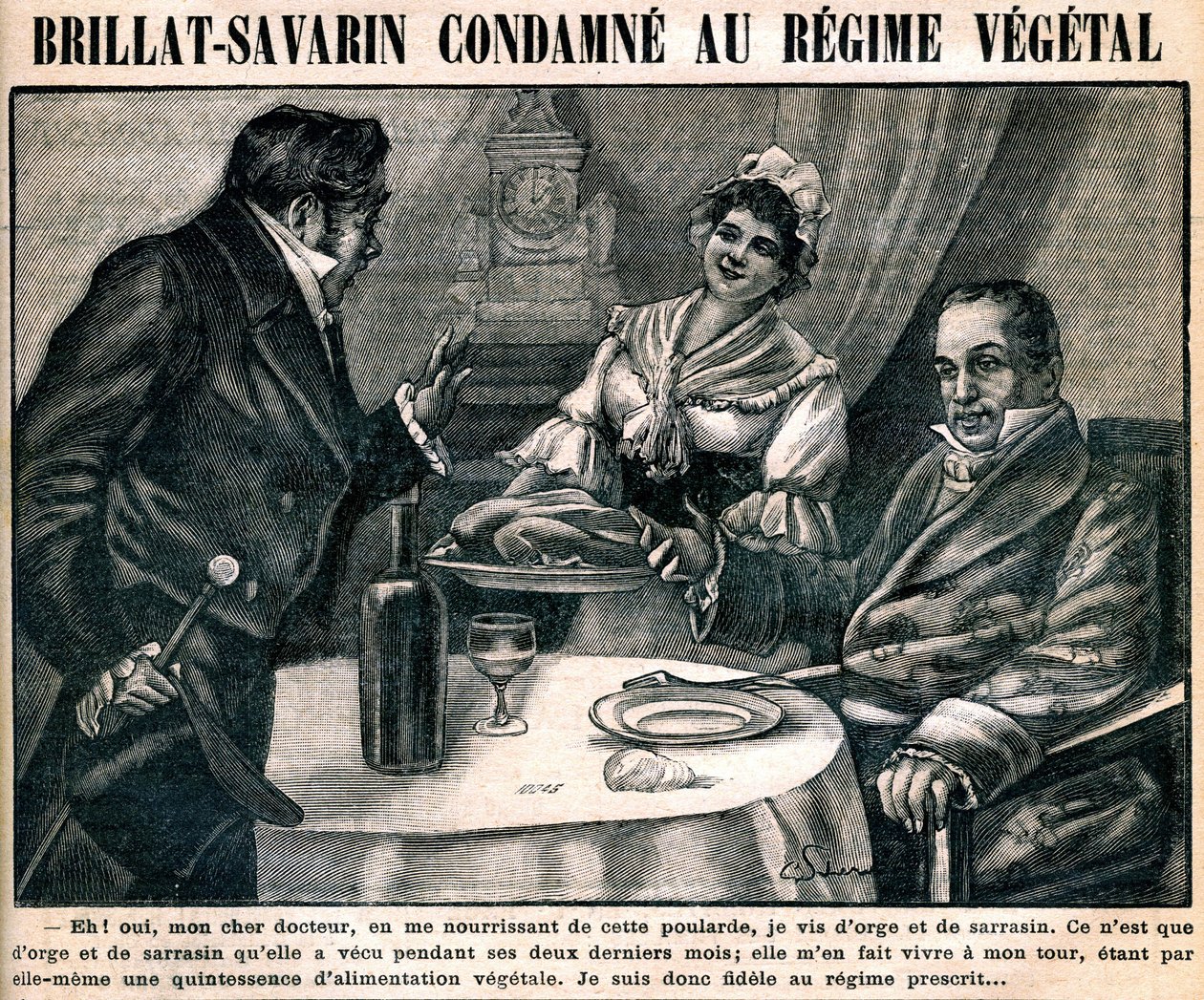 Het nieuwsgierige vegetarische dieet van gastronoom Jean Anthelme Brillat-Savarin (Brillat Savarin) (1755-1826), op de omslag van de wekelijkse krant 