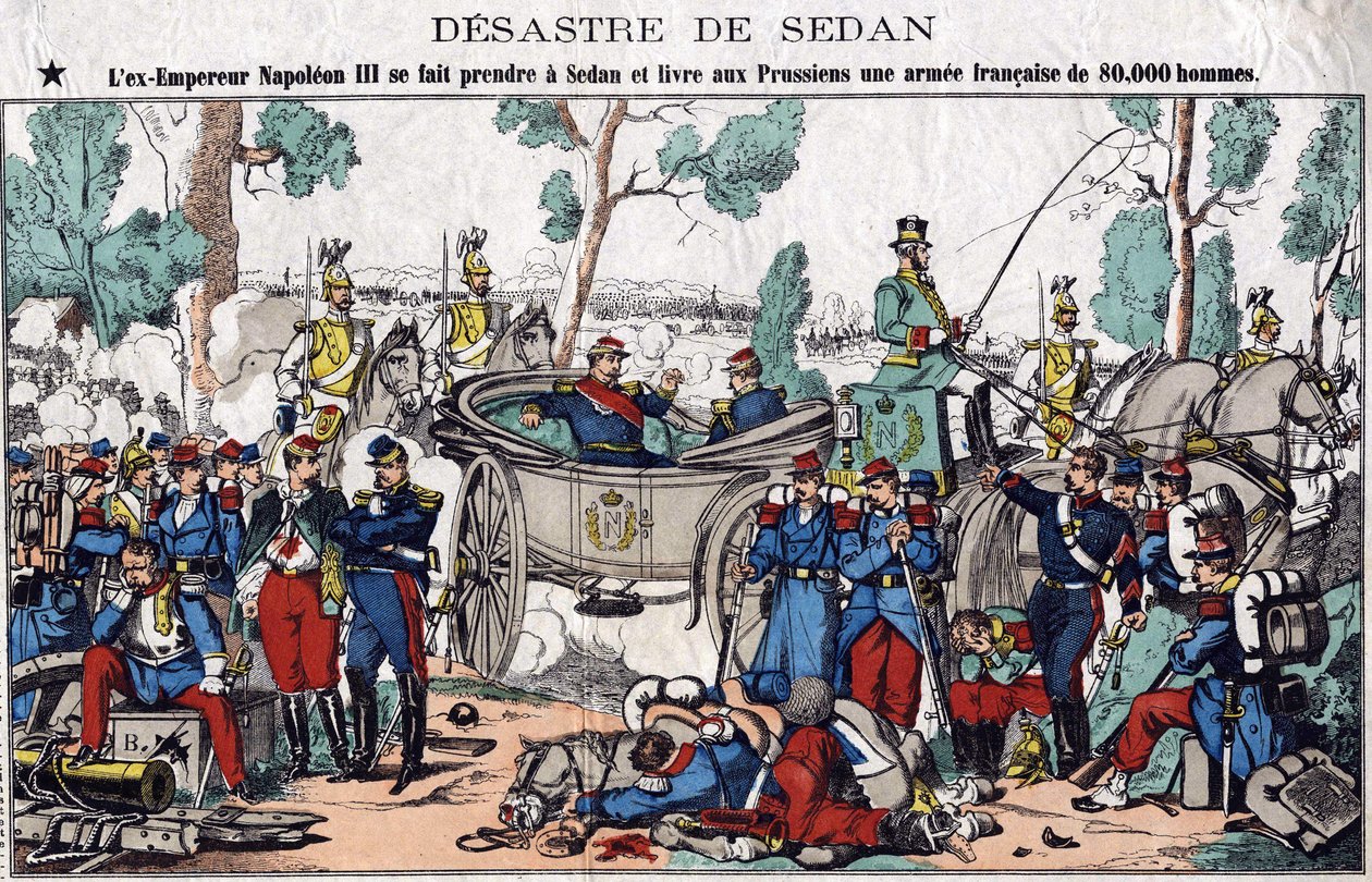 De ramp van Sedan; ex-keizer Napoleon III wordt gevangen genomen in Sedan en levert aan de Pruisen een Frans leger van 80.000 man (spinal afbeelding 19e eeuw) door French School