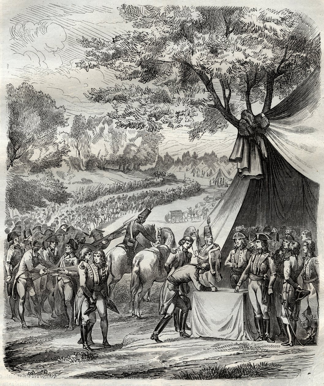 Het einde van de Vendée-oorlog - Hoche ondertekent een verdrag met de Bretons - Franse Revolutie - De pacificatie van de Vendée - Akkoorden van de Mabilais, 20 april 1795 - ondertekend tussen Generaal Hoche en de chouan-leiders - Ondertekening van het Verd door French School