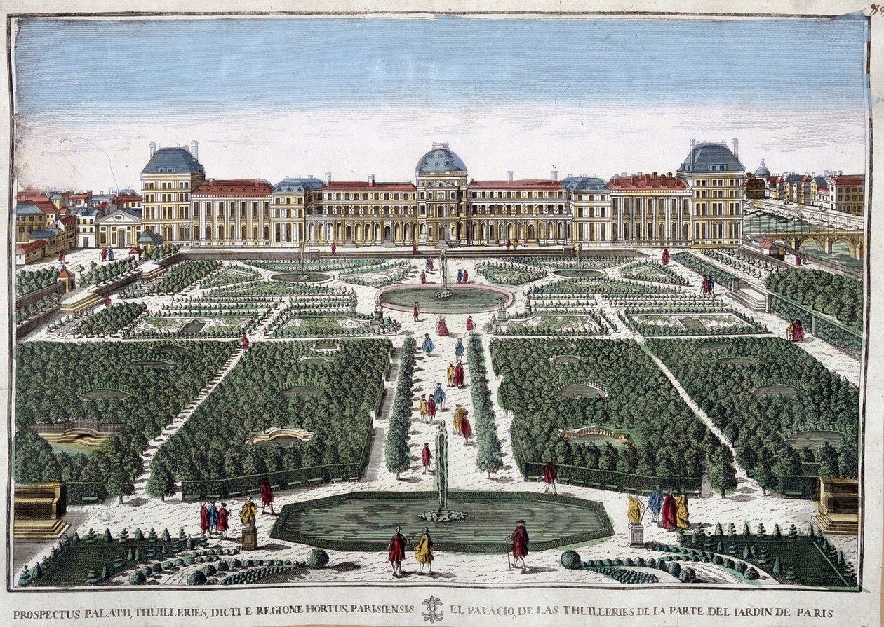De tuinen en het paleis van de Tuilerieën - gravure door French School