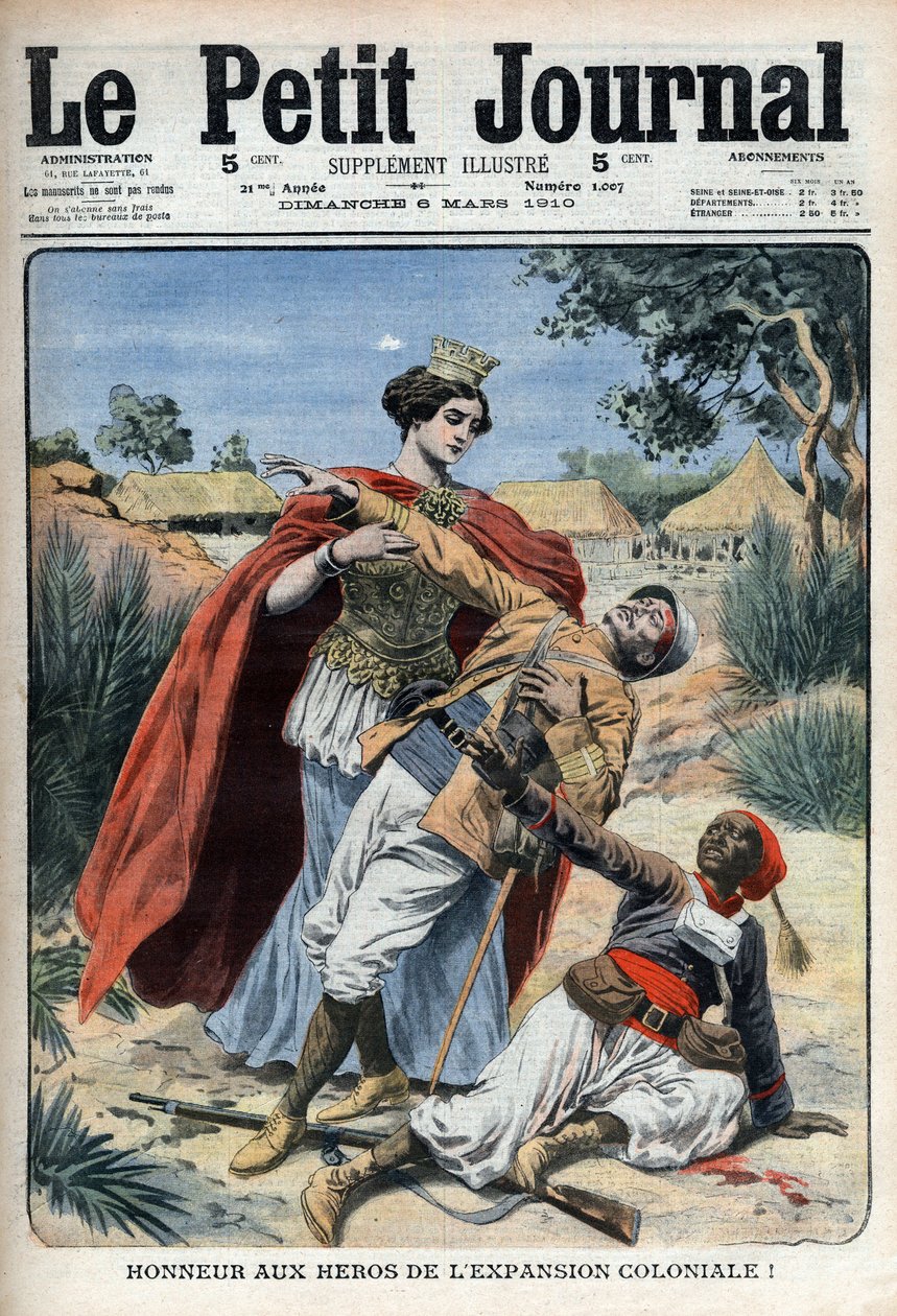 De helden van het kolonialisme (in Noord-Afrika) worden geëerd allegorische gravure 