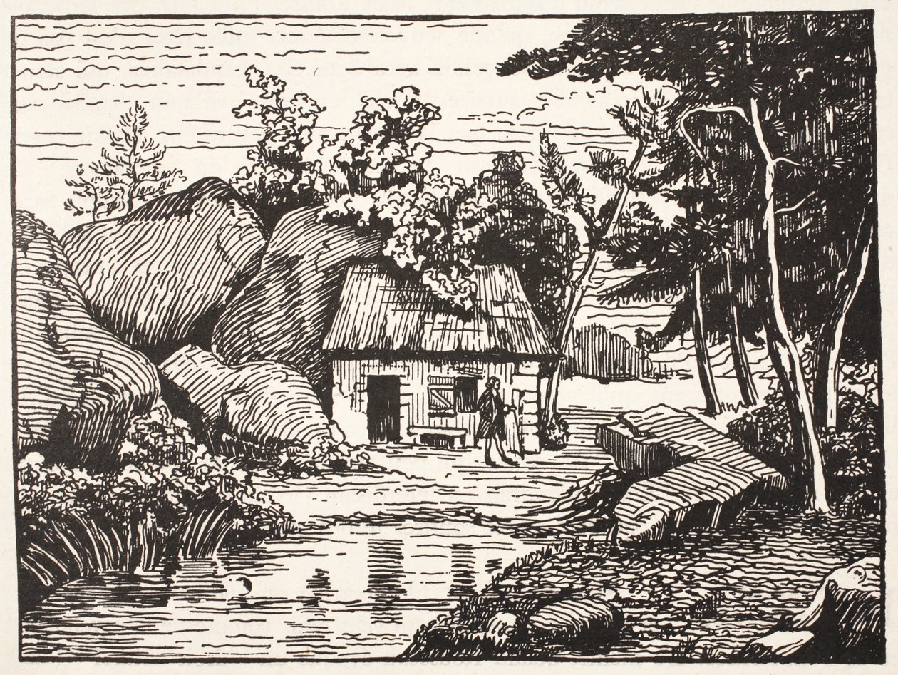 De hut van J.J. Rousseau door French School
