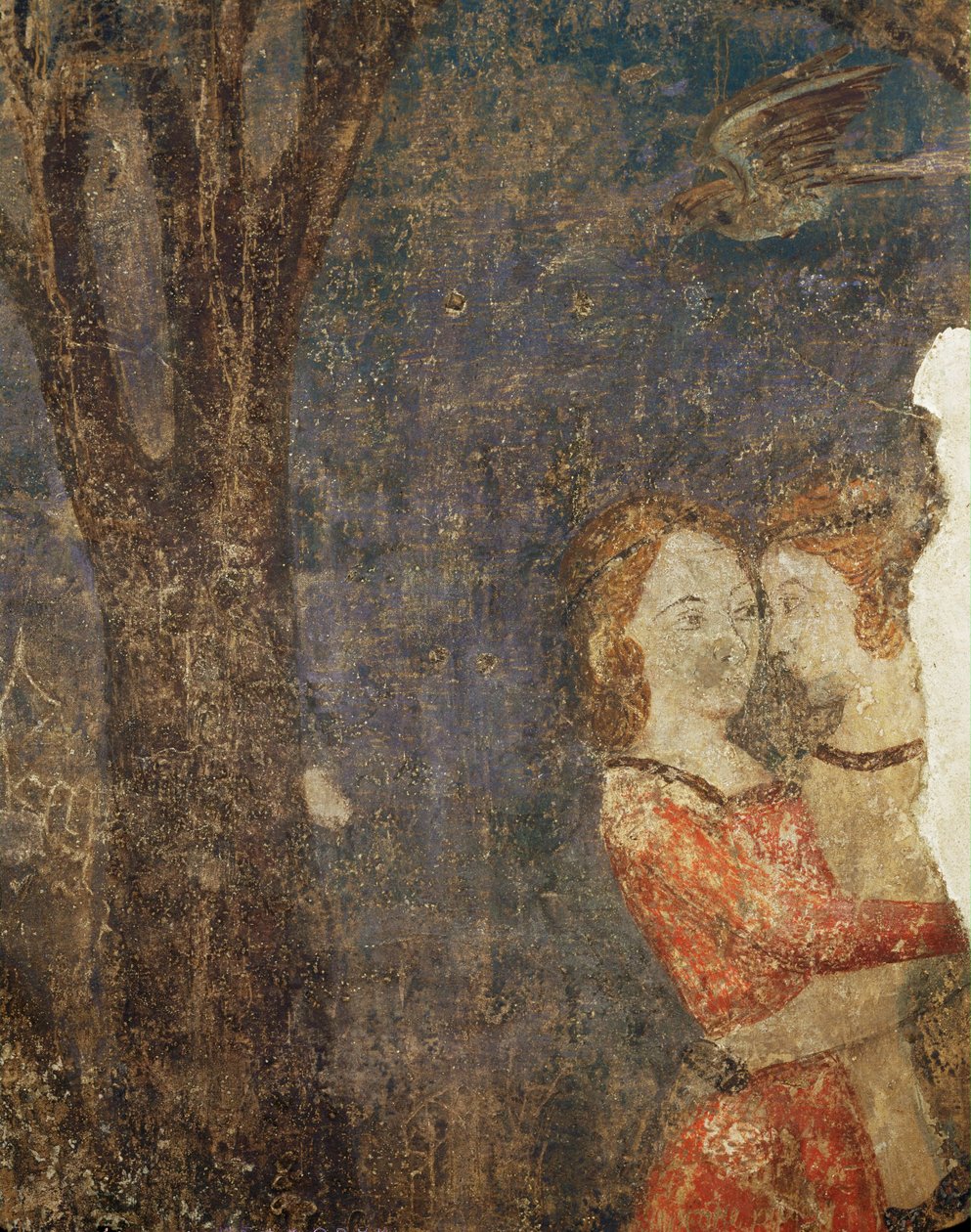 De kus, hoofse scène ... (fresco) door French School