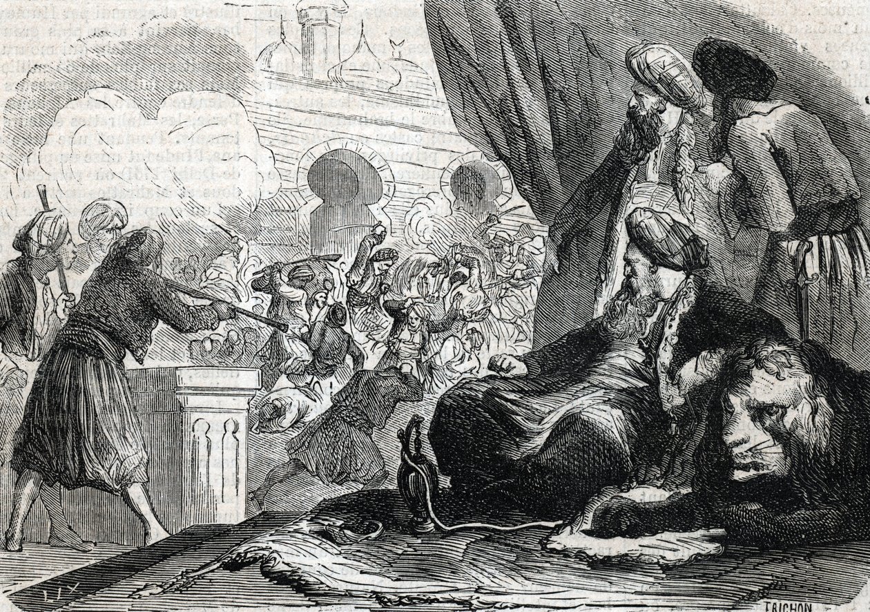 De slachting van het leger van de Janitsaren in 1826 door Sultan Mahmoud II, Constantinopel door French School