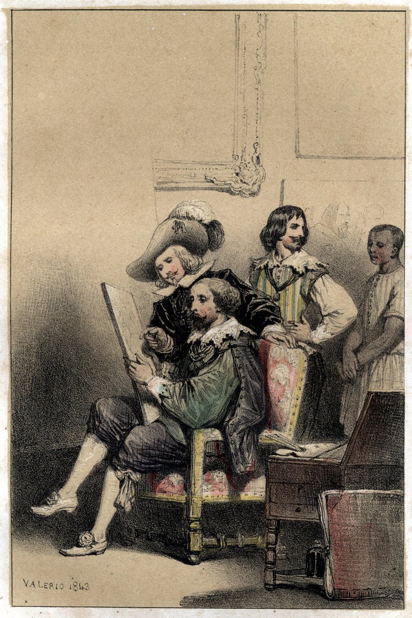 De schilder Diego Velasquez (1599-1660) verwelkomt in zijn atelier Pierre Paul (Pierre-Paul) Rubens (of Peter Paul of Petrus Paulus) (1577-1640). Plaat genomen uit 