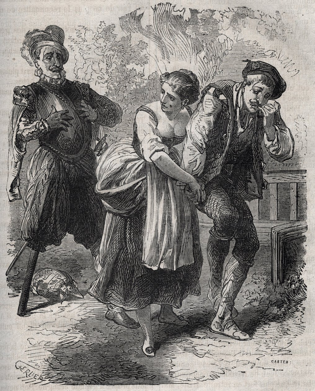 De terugkeer van Martin Guerre (circa 1524 rond 1560): hij verscheen voor zijn vrouw, Bertrande de Rols, en degene die zijn identiteit had overgenomen, de bedrieger Arnaud du Tilh (Thil). Gravure uit 1871 in 