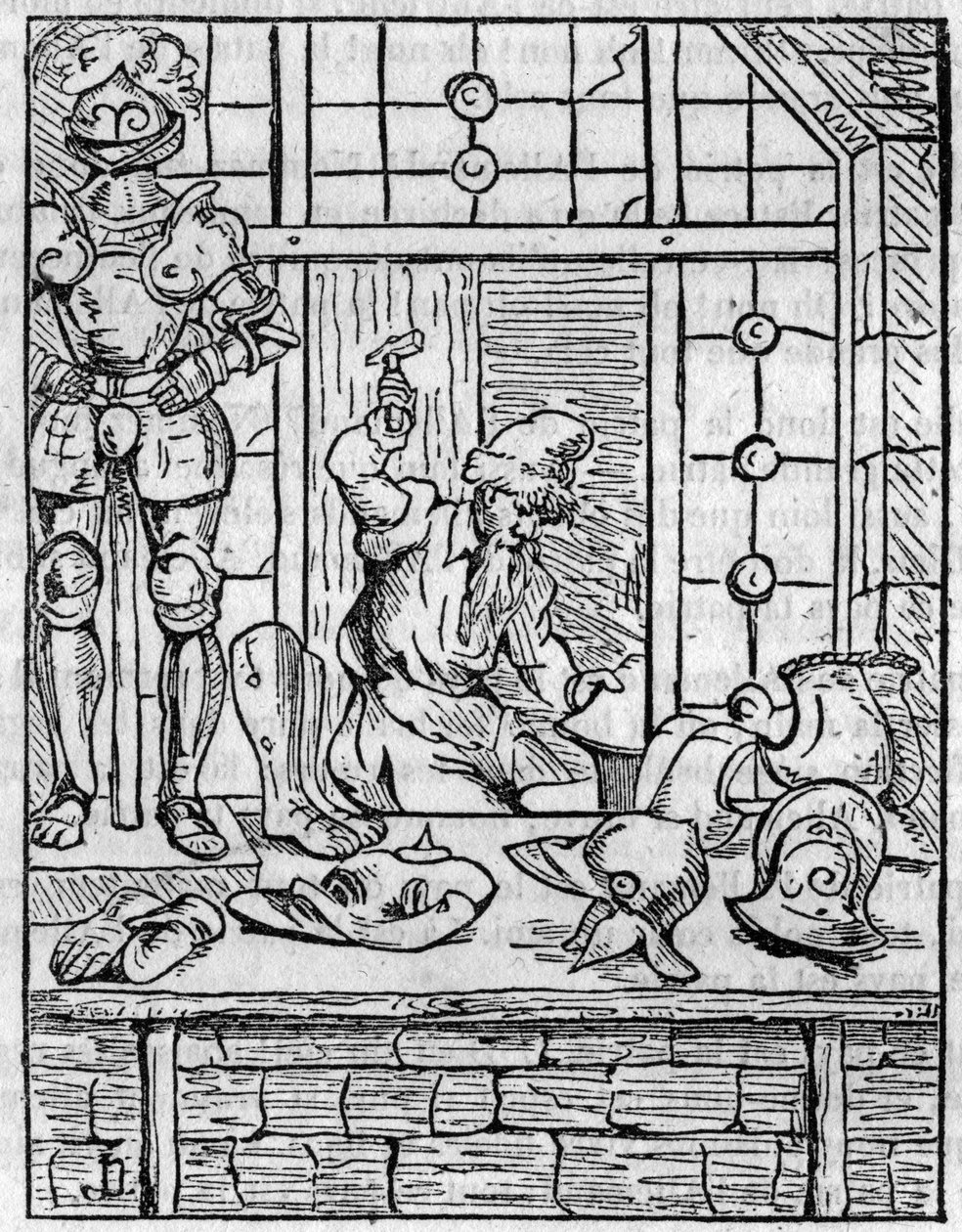 De winkel van de wapenmaker (harnas) in de 16e eeuw. In 