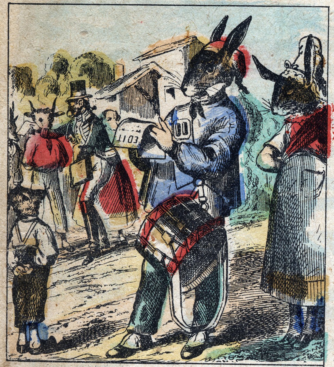 De zieke leeuw en de vos. Fabels van Jean de La Fontaine. Epinal afbeelding eind 19e eeuw door French School
