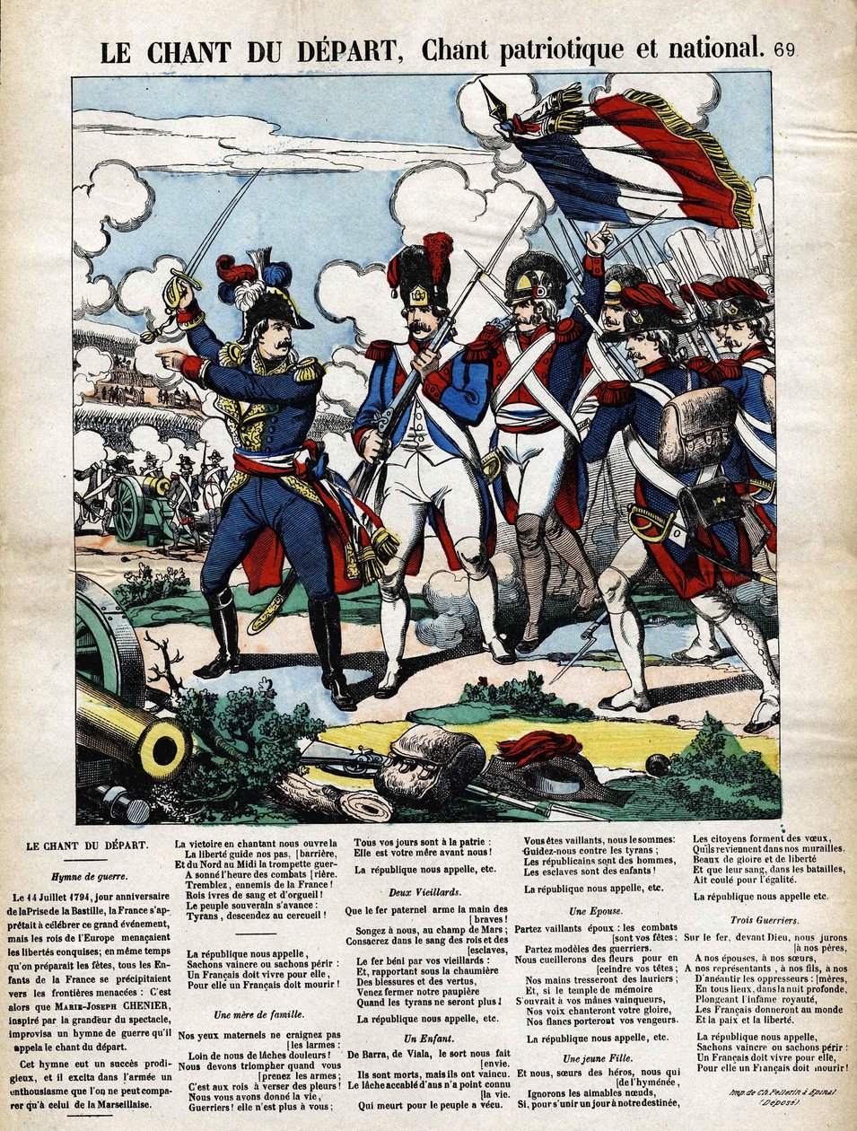 Het lied van het vertrek, patriottisch en nationaal lied door French School