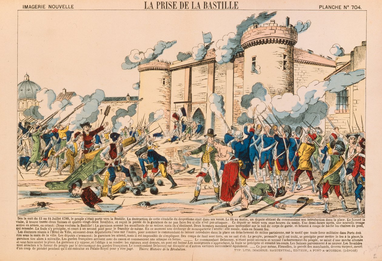 De inname van de Bastille tijdens de Franse Revolutie op 14 juli 1789, uitgegeven door Haguenthal, Pont-a-Mousson, 1840 door French School