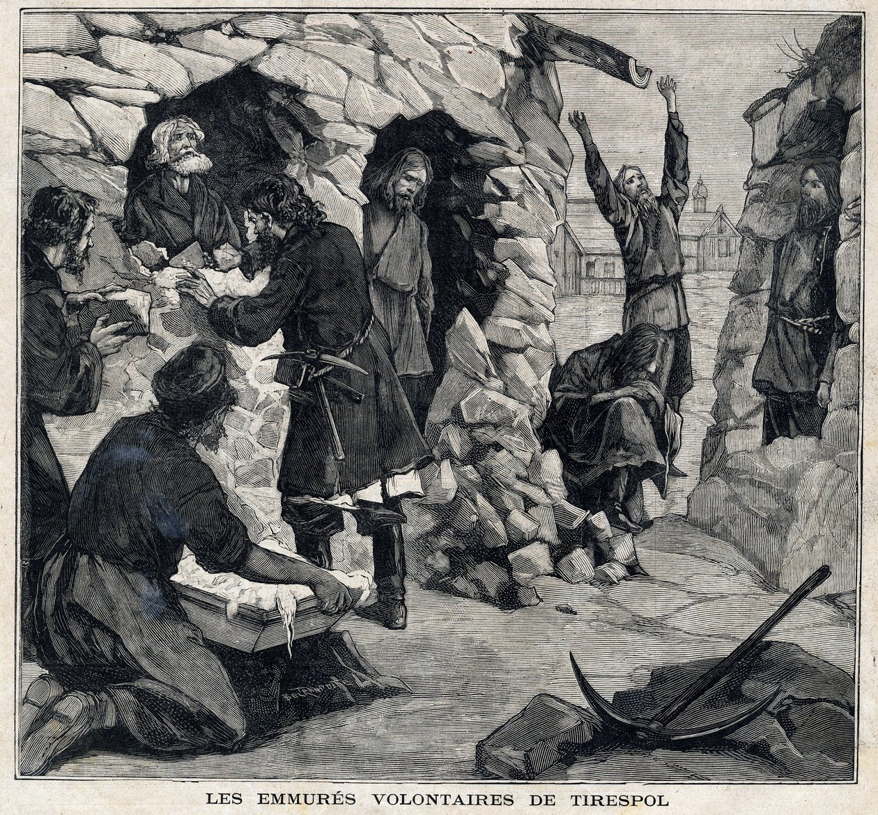 De vrijwilligers van Tiraspol in Moldavië die martelaren willen worden. In "Le Petit Parisien" op 23/05/1897. Privécollectie door French School