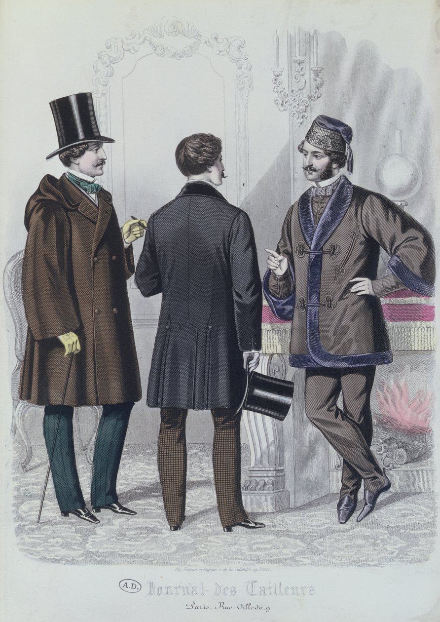 Drie elegante jonge mannen, december 1856 door French School