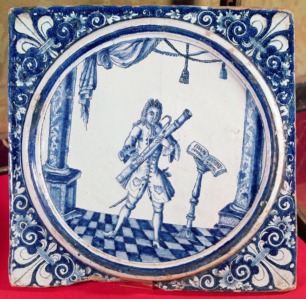 Tegel met een fagottist, 1706 door French School