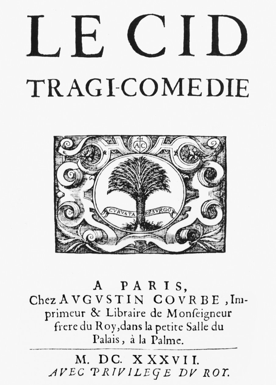 Titelpagina van Le Cid (1637) door Pierre Corneille (1606-84) gepubliceerd in 1637 door French School