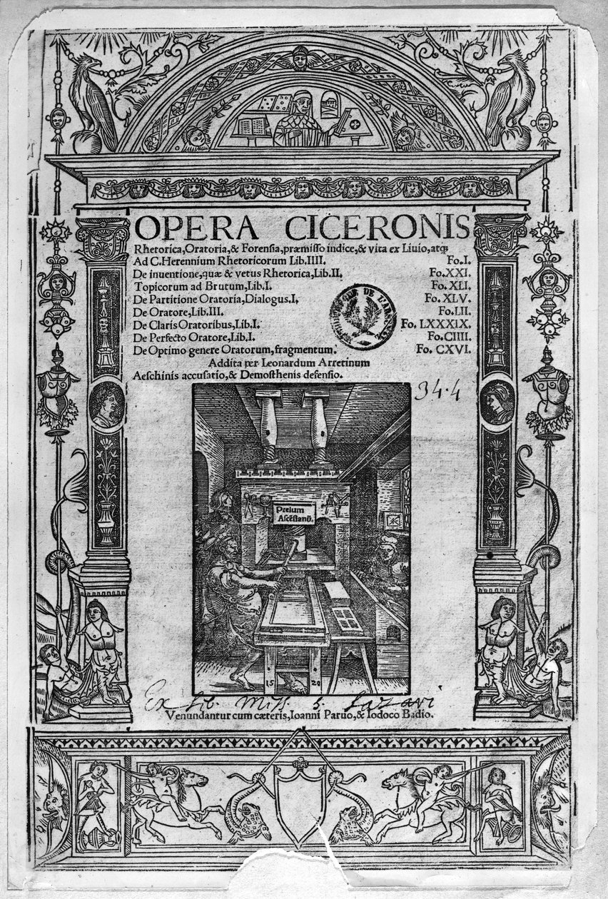 Titelpagina van Opera Ciceronis, gepubliceerd in 1520 door French School