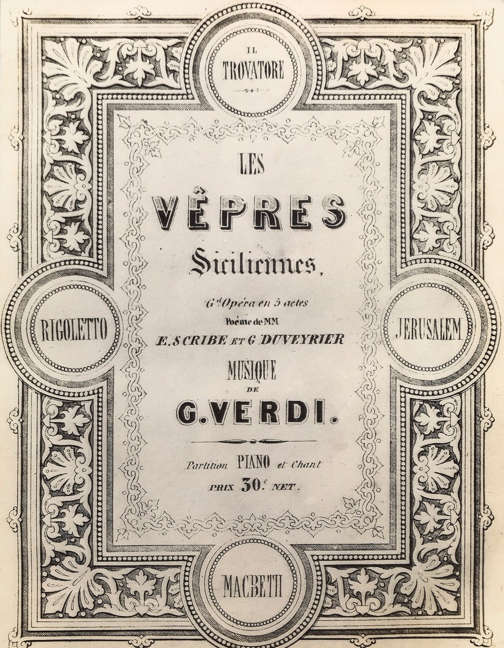 Titelpagina van de partituur I Vespri Siciliani door French School