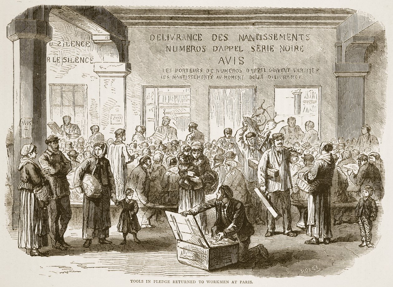 Gereedschap in onderpand teruggegeven aan arbeiders in Parijs, illustratie uit Cassells Geschiedenis van de Oorlog tussen Frankrijk en Duitsland, 1870-1871 door French School