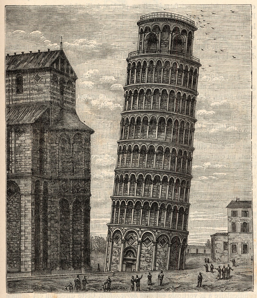 Toren van Pisa - Torre di Pisa - Tour de Pisa - Gravure in 