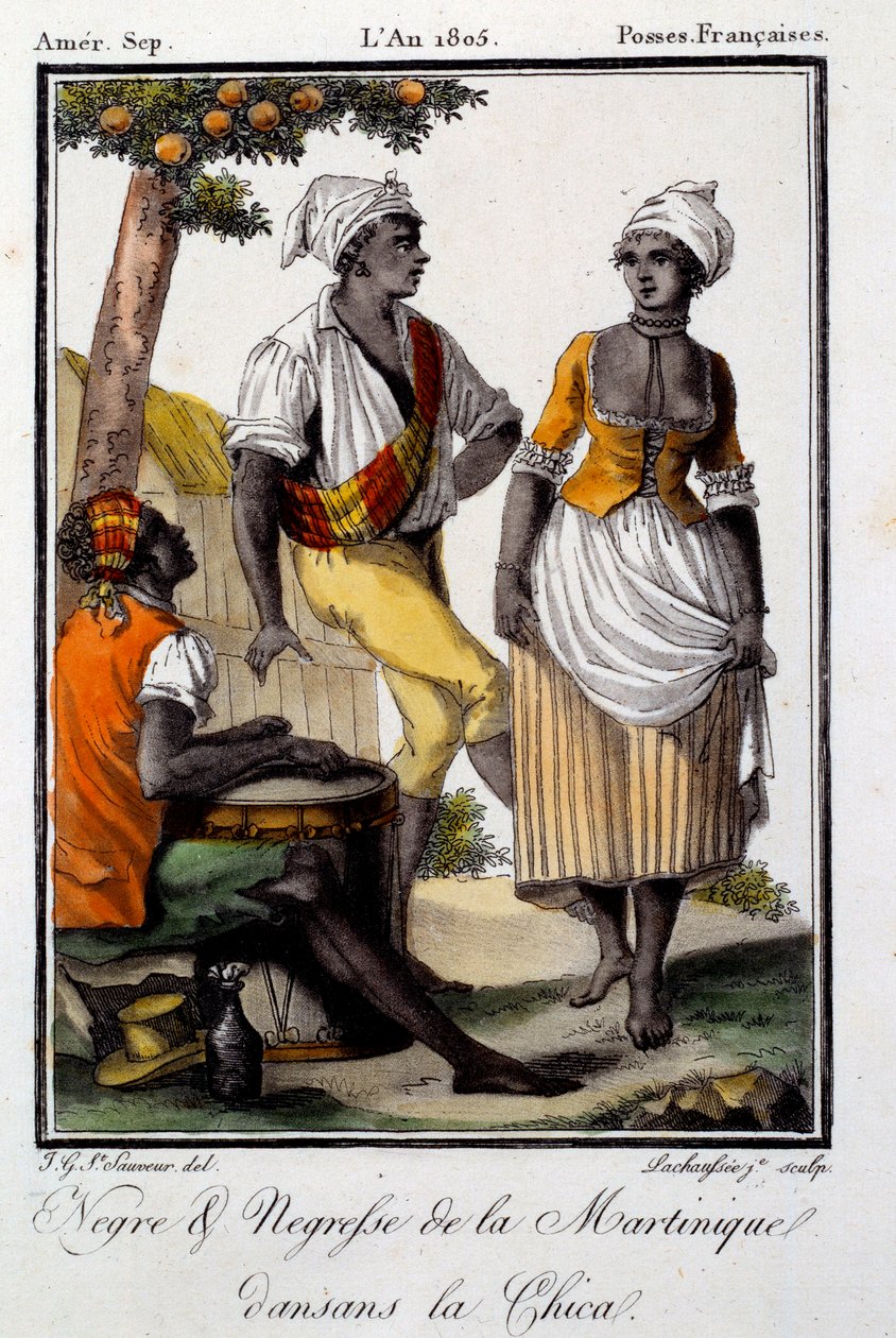 Traditionele dans: inwoners van Martinique dansen chica door French School