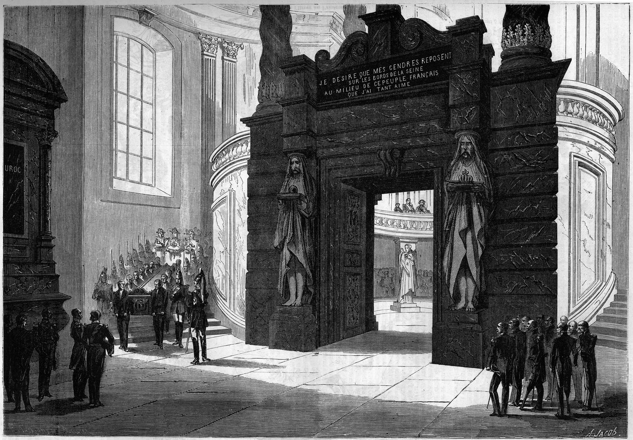 Overbrenging van de as van Napoleon I van de kapel van Saint Jerome naar het graf onder de koepel van de Invalides. Parijs, 2 april 1861. Gravure in 